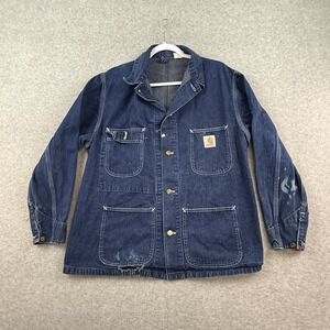 Vintage Carhartt Denim Chore Jacket 80s Unlined Workwear Union Made In USA M / L